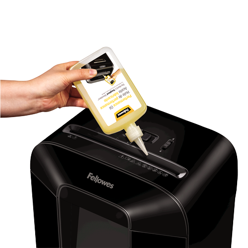 Fellowes POWERSHRED Lubricant GBC Swingline Shredder Oil MBM DestroyIt Oil HSM Shredder Oil product packaging side by side